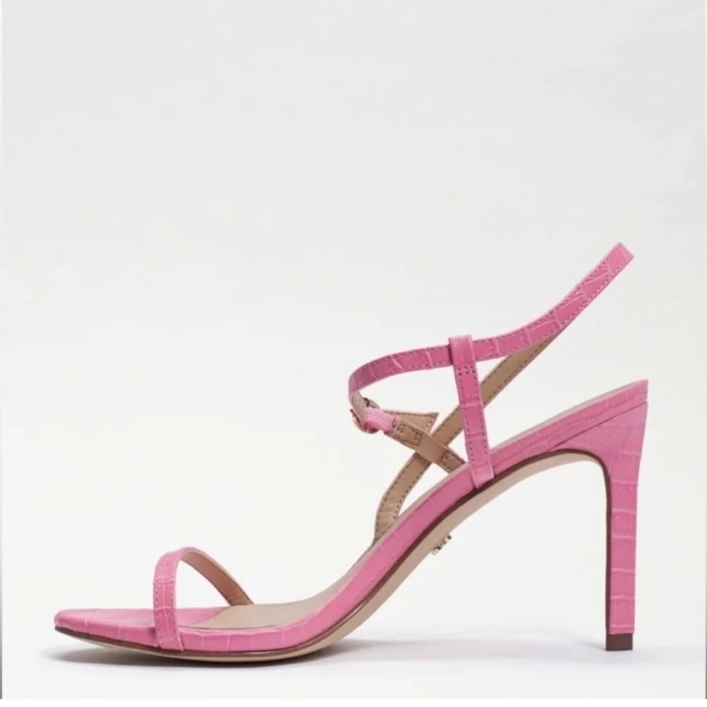 Sam Edelman NEW Doran Strappy Heeled Sandal in Pink Croc Print Size 5.5